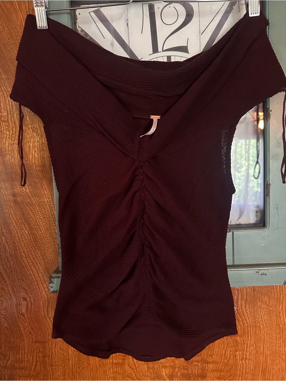 Free People Ribbed Off-Shoulder Crop Top in Deep Burgundy